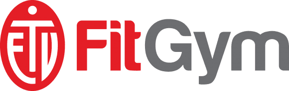 Logo von FitGym mit rotem und grauem Schriftzug in ovalem Design.