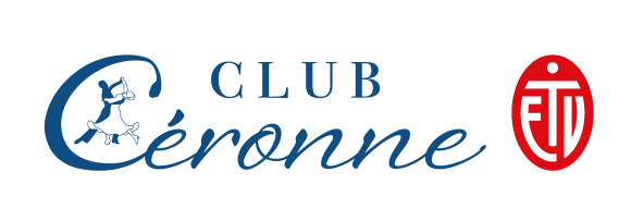Logo des Club Cérons, bestehend aus einer stilisierten Figur und den Texten „Club Céronne“ und „ETV“ in verschiedenen Farben.