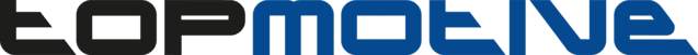 Logo von Topmotive in schwarzer und blauer Schrift auf weißem Hintergrund.