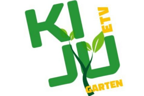 Logo mit dem Text „KIJU ETv“ in Grün und Gelb sowie einem Baumzweig mit Blättern.