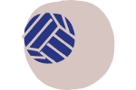 Blaues und beiges logostilisiertes Muster mit grafischen Linien in einem runden Design.
