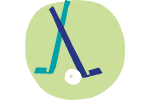 Grafik eines Golfclubs mit Golfball auf einem hellgrünen Hintergrund.