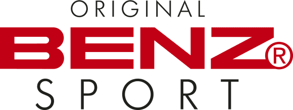 Logo der Marke Benz Sport mit dem Schriftzug „ORIGINAL BENZ® SPORT“ in Rot und Schwarz.