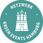 Logo des Netzwerks Green Events Hamburg mit einem stilisierten Wahrzeichen und dem Text „NETZWERK GEHH“.