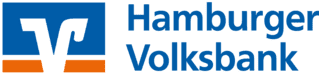 Logo der Hamburger Volksbank, bestehend aus einem stilisierten "V" in Blau und Orange, begleitet von dem Schriftzug.