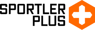 Logo der Marke mit orangefarbener hexagonaler Form und schwarzem Kreuzsymbol in der Mitte.