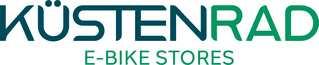 Logo von Küstenrad E-Bike Stores in blauer und grüner Schrift auf weißem Hintergrund.